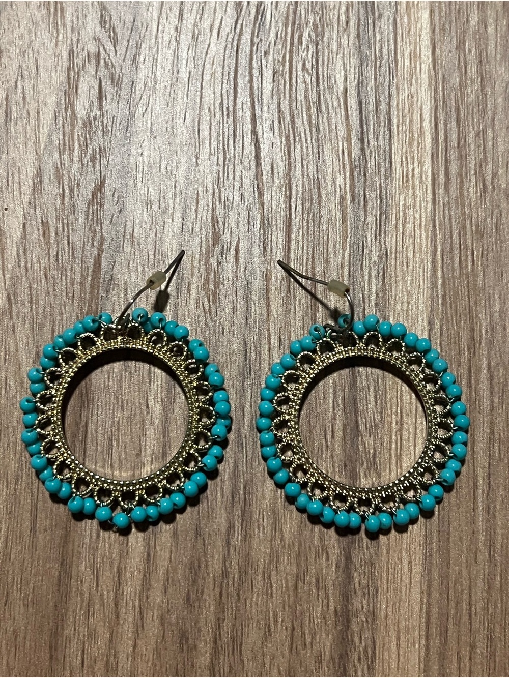 Turquoise Beaded Hoop Earrings - Women Jewelry